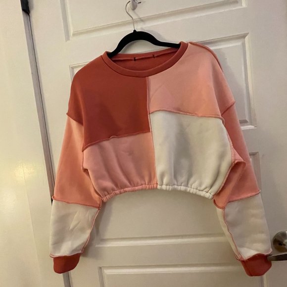 Pink & White Cropped Color Block Sweater - Picture 1 of 3